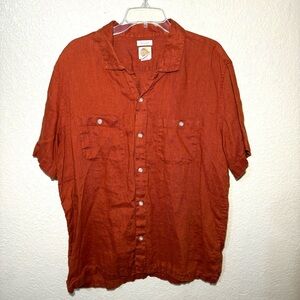 C&C California Men’s XL 100% Linen Button Up Shirt Rust Camp Casual